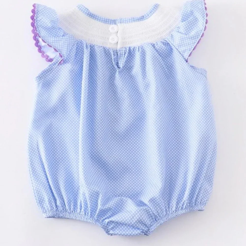 Baby Girls Princess Elsa Ana Olaf Frozen Smocked Embroidered Bubble Romper - Picture 5 of 5